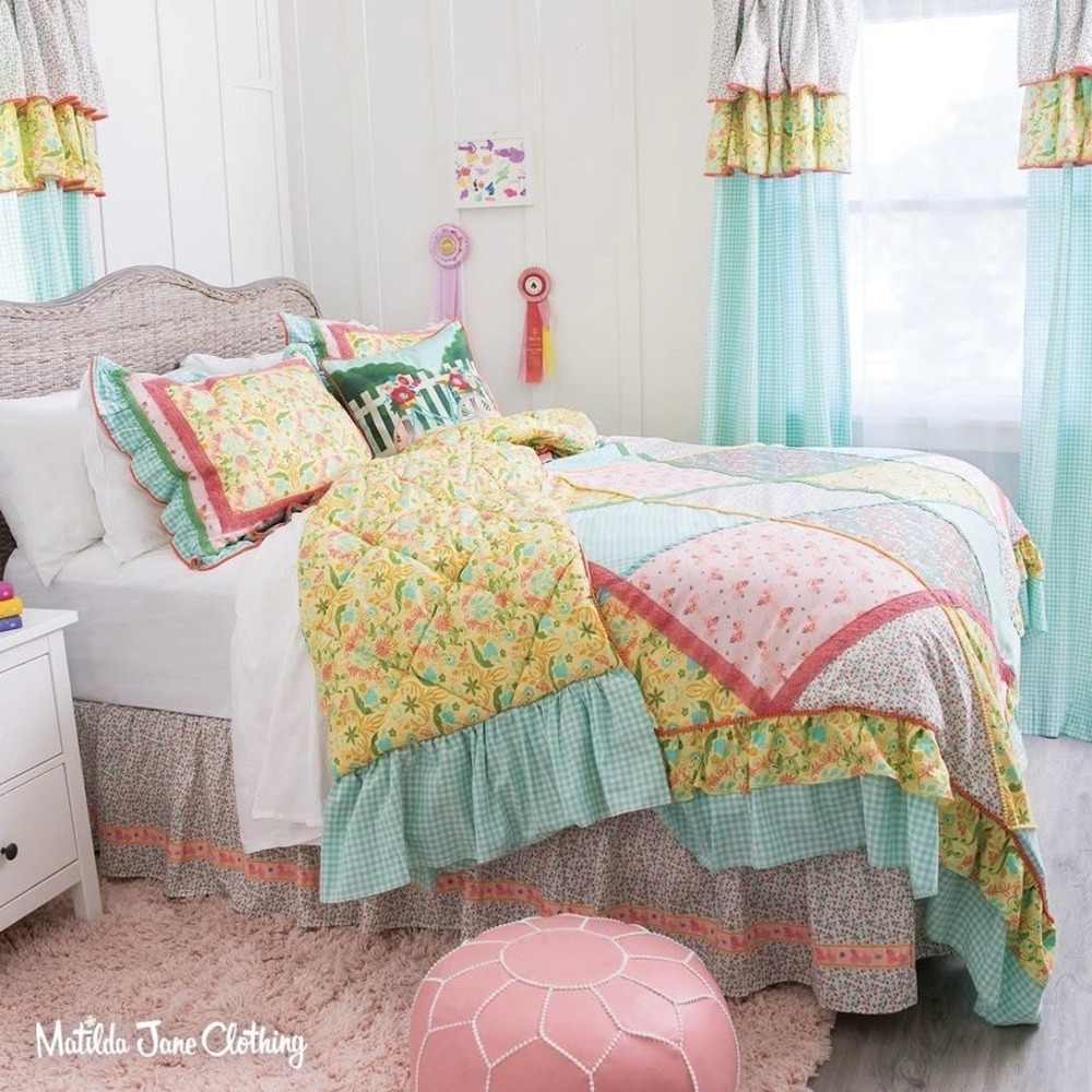 Matilda Jane MJ‎ Hidden Gem Ruffled Patchwork Comforter Quilt HTF FULL/QUEEN